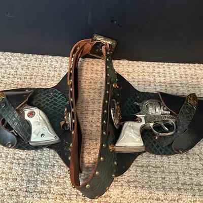 Vintage Toy Western Double Holster Belt with Two Cap Guns