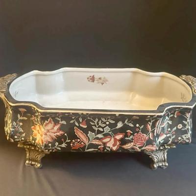 Vintage Porcelain and Brass Centerpiece Bowl/Planter