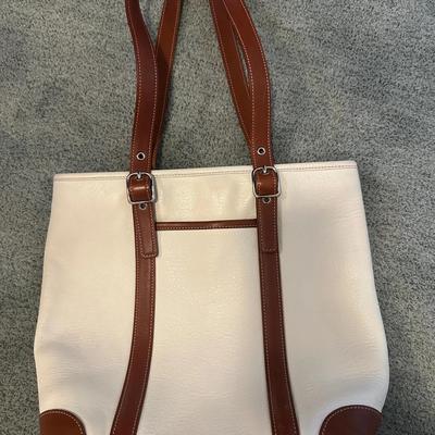 Authentic Coach White & Brown Leather Tote Bag with Adjustable Straps