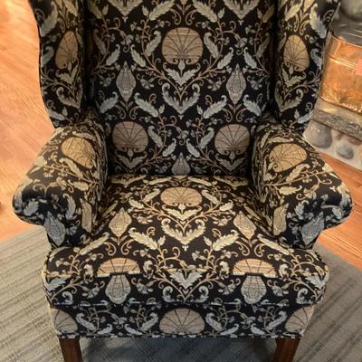 Upholstered Wingback Armchair with Patterned Fabric Brown