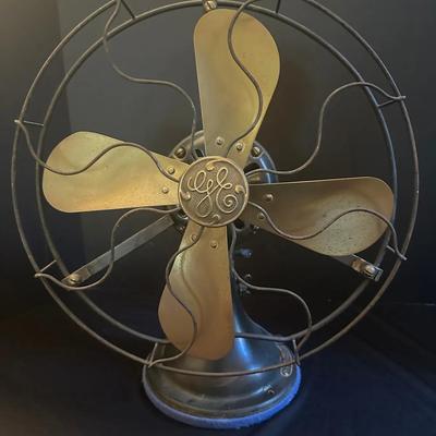 Vintage General Electric Brass Blade Table Fan with Wire Guard