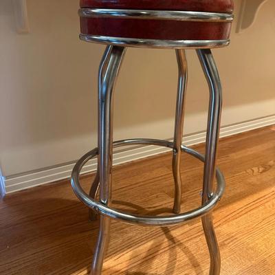 Vintage Chrome Bar Stool with Red Vinyl Seat