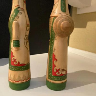 Hand-Painted Wooden Figures Pair