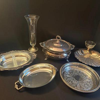 Vintage Silverplate and Glass Serving Pieces Assorted Lot