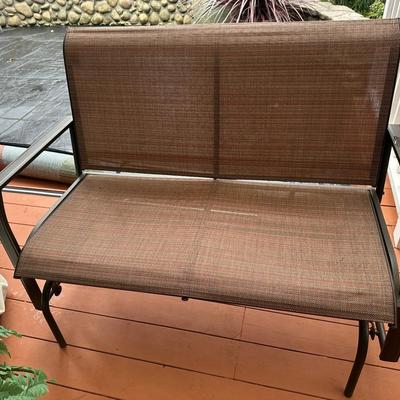 Outdoor Patio Sling Rocker Bench – Metal Frame, Brown Fabric