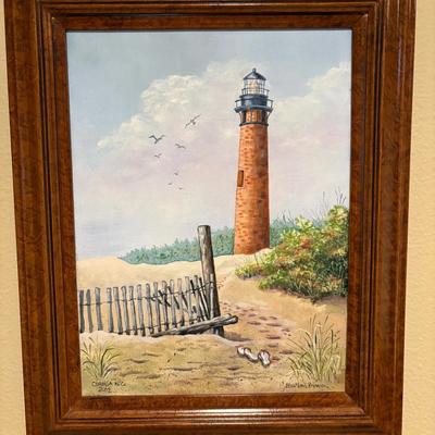 Original Lighthouse Painting – Corolla, North Carolina – Signed & Dated 2002 – Framed Coastal Art