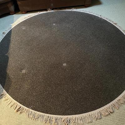 Round Area Rug with Fringe Trim – Neutral Earth Tone Accent Rug