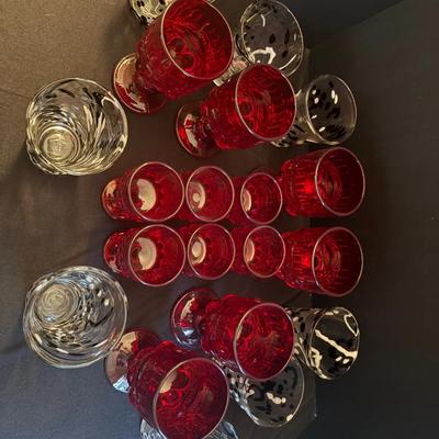 Vintage Ruby Red Goblet Collection + Black & White Art Glass Tumblers – Lot of 20