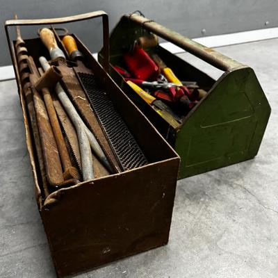 Vintage Metal Toolboxes w/ Tools (2 boxes, full)