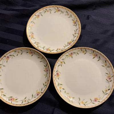 Set of 3 Vintage Floral Porcelain Dessert Plates – Gold Trim, 7–8″, Pink & Yellow Flowers