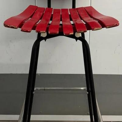 Red Slat Seat & Back Chair with Metal Frame