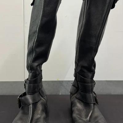 Enzo Angiolini Black Leather Knee-High Buckle Boots – Women’s Size 8.5M
