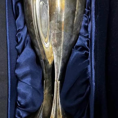 Pair of Vintage Silverplate Art Deco Style Chalice Vases / Goblets