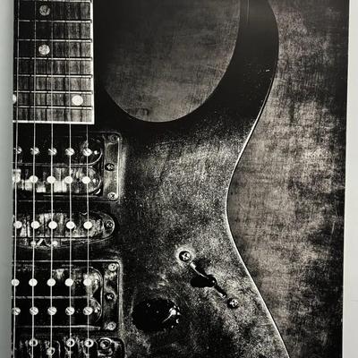 Large Framed Guitar Wall Art – Black & White Industrial Style