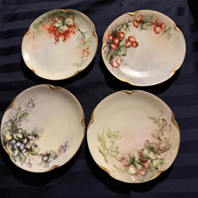 Antique Bavarian Hand-Painted Fruit Plates – Set of 4 w/ Gold Gilt Scalloped Edges 