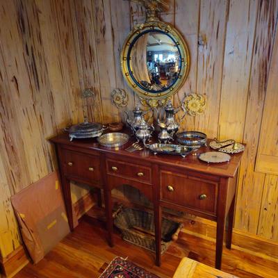 Sale Photo Thumbnail #35: Heckman Sideboard with Reed & Barton silver pieces