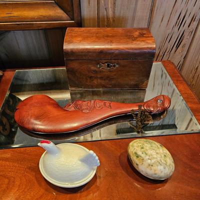 Sale Photo Thumbnail #44: Antique Trinket box and Patu (handheld weapon of New Zeland)
