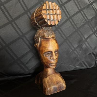 Carved Wood African Bust