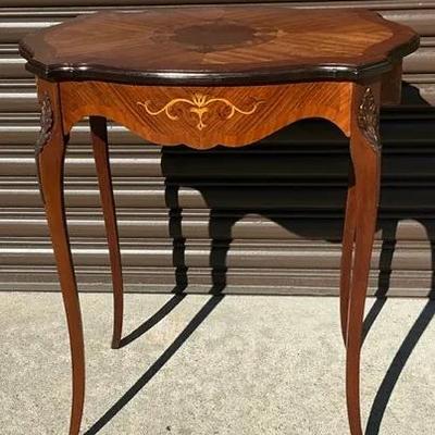 French Louis XV Style Marquetry Inlaid Parlor Table Circa 1920s