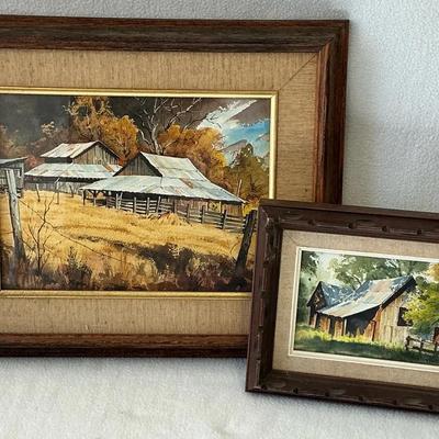 Rural Buildings By Ralph Baker, Watercolor On Paper 2 Pc