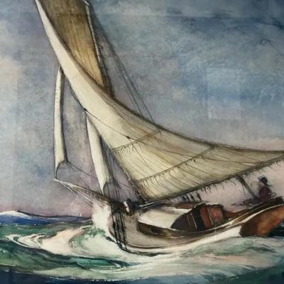 Friendship Sloope, Camden Maine. WaterColor On Paper Signed By Artist 