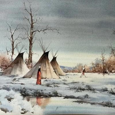 Teepee Encampment By Howard Rees, Watercolor On Board