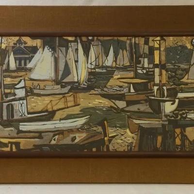 “Newport Harbor” by Phil Dike, Lithograph On Board, MCM