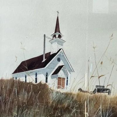 Church On The Prairie By David Halbach, Watercolor On Paper 1970