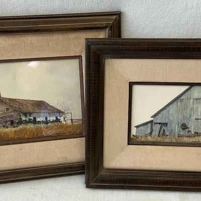 Rural Buildings By David Halbach Lithograph On Paper 2pc.