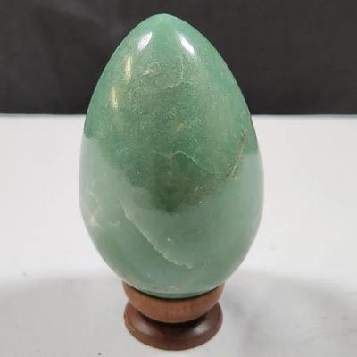 Polished Green Aventurine Egg on a Wooden Stand