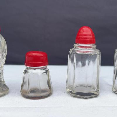 Clear Glass Salt & Pepper Containers with Red Lids