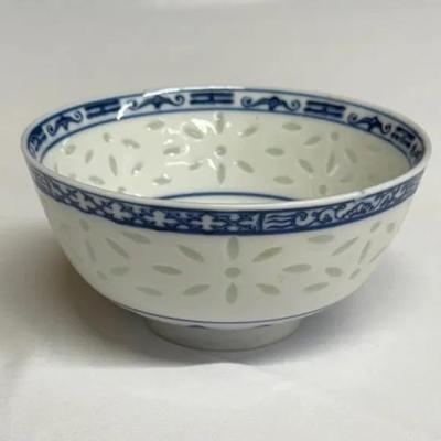 Vintage Chinese Blue And White Porcelain Rice Eye Bowl