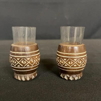 Vintage Hand-carved Wooden Shot Glasses