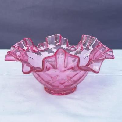 Fenton Cranberry Bowl with Crimped Edges
