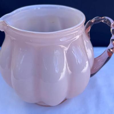 Vintage “Melon Squat” Pink Overlay Pitcher with Handle
