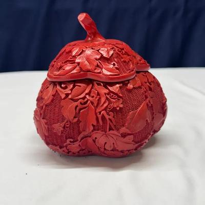 Chinese Carved Cinnabar Lacquer Pumpkin Shaped Box