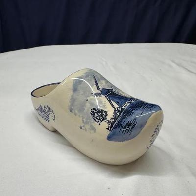 Vintage Hand-Painted Delft Blue & White ceramic Dutch Clog Shoe
