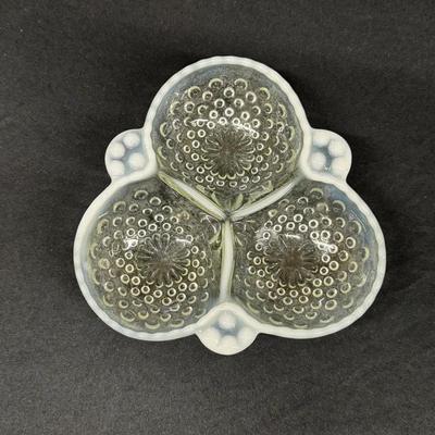 Fenton Moonstone Opalescent Hobnail Three Section Divided Dish