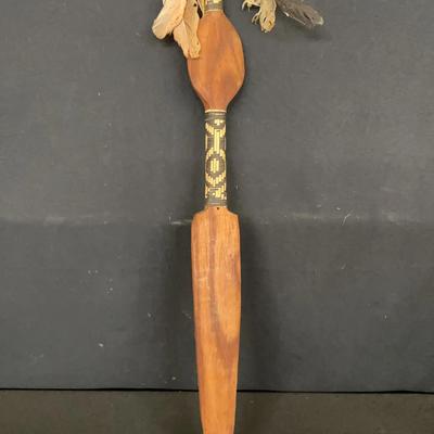 Wooden Dagger with Feather & Natural Fiber Decorations