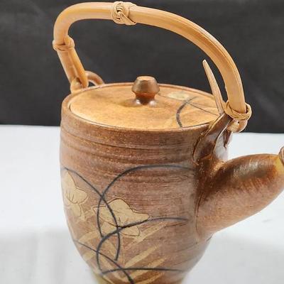 Stoneware Teapot with a Bamboo Handle