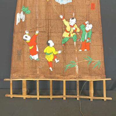 Asian Painted Children Kite Flying Scene Wall-hanging