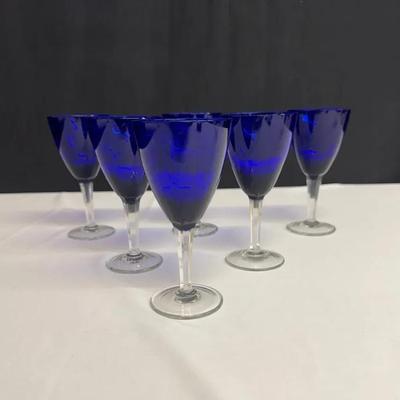 Hand-blown, Cobalt Blue Wine Glasses With Clear Stems