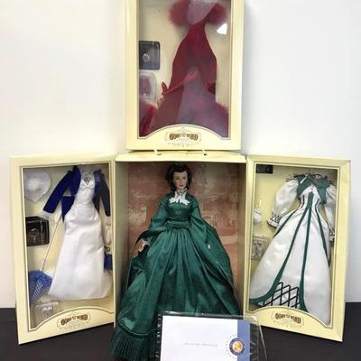 Franklin Mint GWTW Scarlett In Christmas Dinner Dress Plus Wardrobe 