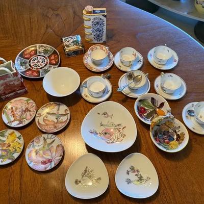 Assorted Decorative China and Porcelain Tableware Including Cups, Saucers, Bowls, Plates, and Trays