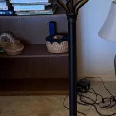 Contemporary Black Metal Floor Lamp with Decorative Twisted Column and Fabric Shade