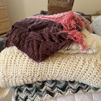Handmade Crocheted & Knit Blanket Lot 