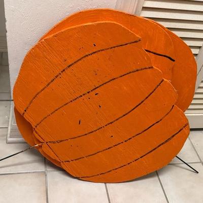 Handcrafted Wooden Pumpkin Yard Decorations with Metal Stakes