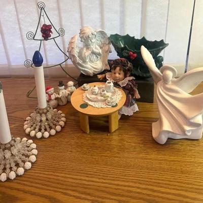Holiday Figurines & Miniature Tea Party Décor – Angels, Snowmen & Ceramic Accents