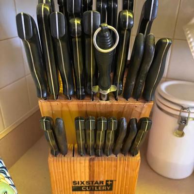 Six Star Cutlery Knife Block Set with Additional Knife Sharpeners