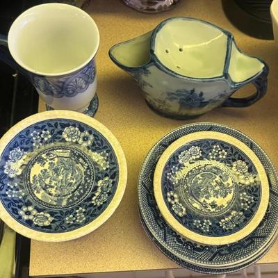 Blue and White Ceramic Tableware and Hand-Painted Dish Lot
